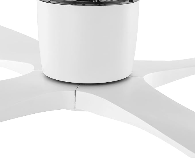 WINGBO 54 Inch Flush Mount DC Ceiling Fan without Lights, 4 Reversible Carved Wood Blades, 6-Speed Noiseless DC Motor, Huger Ceiling Fan No Lights in Gloss White with White Blades