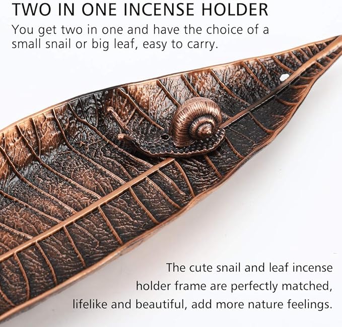 Accmor Incense Holder Set, Leaf and Snail Incense Burner, Incense Ash Catcher, Incense Sticks Holder for Counters, Meditation Room, Yoga, Home, Office, Red Copper