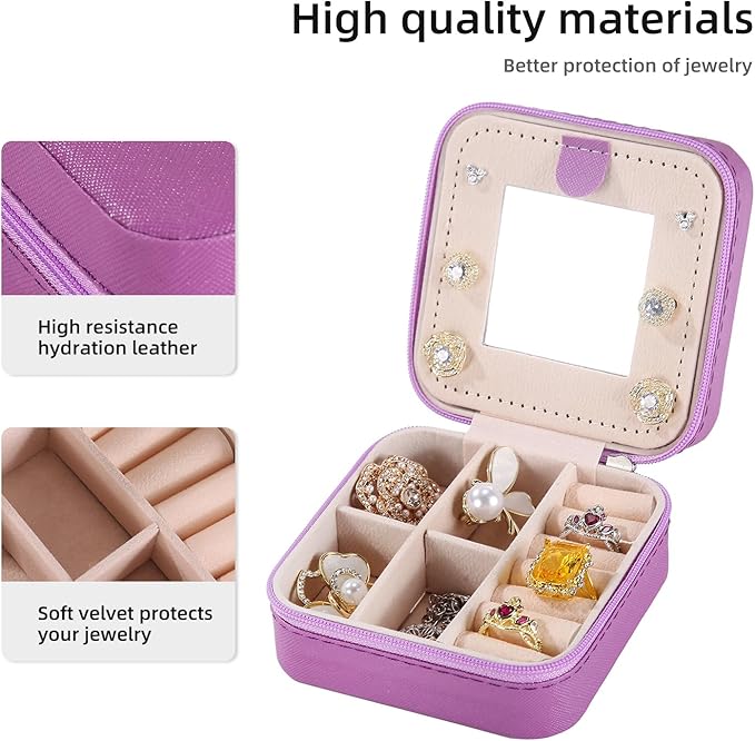 KElofoN Travel jewelry case Travel jewelry box Travel Jewelry Organizer Small Jewelry Organizer Box Gift for Girls Women with Mirror(Purple)
