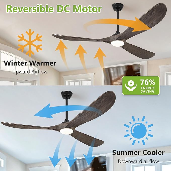 Haipeel 72 Inch Ceiling Fans with Lights, Wood Outdoor Ceiling Fan for Patio and Remote Control Rustic Propeller Large Ceiling Fans with Light Farmhouse Indoor Quiet High cfm, Deep Brown