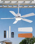 EDISHINE 42" Outdoor Ceiling Fan with Light, IP66 Waterproof Gazebo Hanging Fan, 4800 CFM, 3CCT, APP/Remote Control, 5 Wood Blade, 6-Speed Winds, Plug in Ceiling Fans for Patios Porch Pergola, White