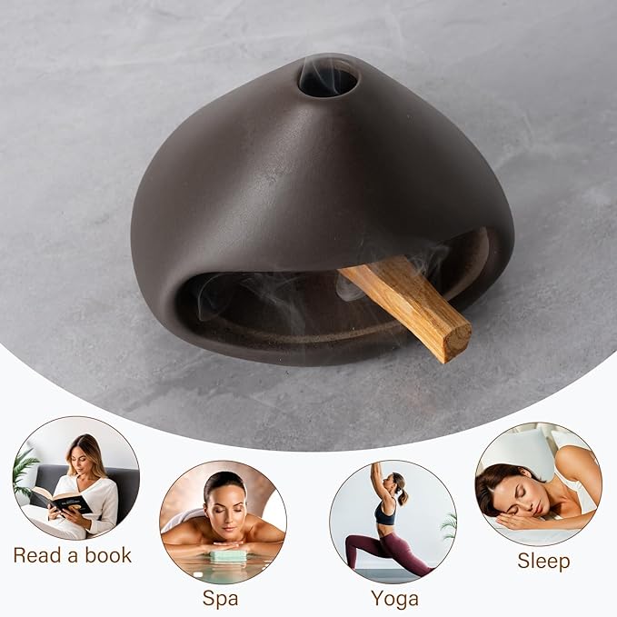 MOUGIGI Palo Santo Holder Incense Burner-Zongzi Clay Smudge Bowl with Chimney, Mini Ceramic Fireplace for sage、Cone Burning, Aromatic Home Decor, Ceramic ash Tray, Anxiety Relief Meditation for Women