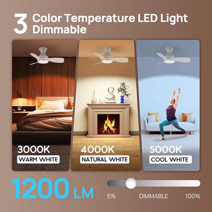 Consciot Ceiling Fan With Lights 30 Inch, Kids Ceiling Fan White Modern, Flush Mount, Reversible Quiet DC Motor, 6 Speed, Dimmable, Kitchen Bedroom Patio