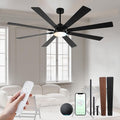 Minislak 72 Large Smart Ceiling Fan with Lights and Remote,Black Indoor & Outdoor Ceiling Fan for Living Room,Patio,6 Speed,Quiet DC Motor,3CCT,8 Wooden Blades
