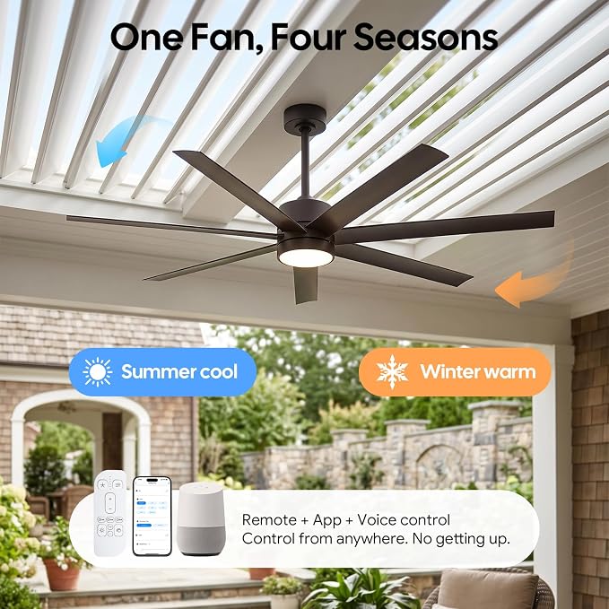 56 Inch Wet-Rated Outdoor Ceiling Fan with light, All-Weather Waterproof 7 UV-Proof Blades, Smart Alexa/App/Remote Control, High Airflow ETL Listed Quiet DC Motor, for Exterior Pergola, Patios, Gazebo