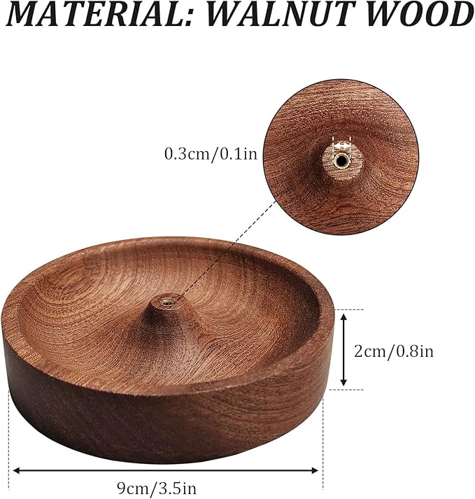 Incense Holder,Black Walnut Hand - Crafted Round Burner for Sticks with Ash Catcher 3.5‘×3.5’,Perfect for Relaxation at Home, Yoga,Spa & as a Gift