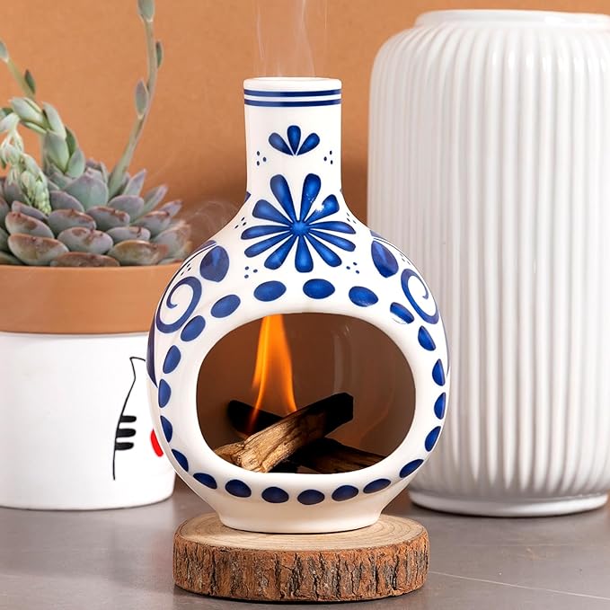 MOUGIGI Handmade Ceramic Palo Santo Holder Burner - Mini Chimenea Incense Dish for Palo Santo and Sticks - Sage Holder for Meditation Decor