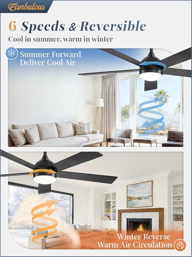 Fanbulous 48 Inch Ceiling Fan with Light and Remote, Black Ceiling Fans with Light, 5 Dual-Color Blades, Reversible Quiet DC Motor, 6 Speeds, 3CCT Adjustable LED for Bedroom Living Room Kitchen Patio
