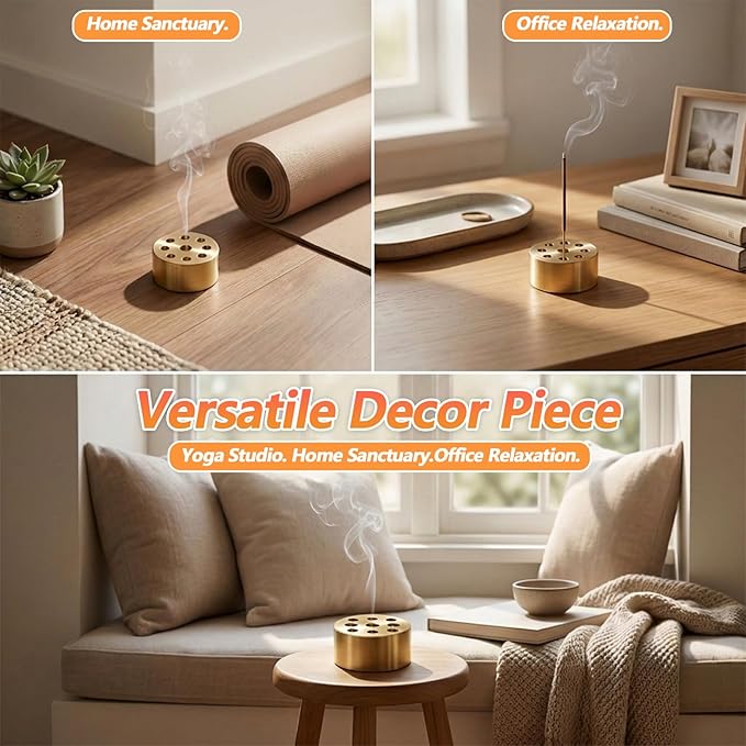 4 Pack Incense Cone Holders, Brass Incense Holder, Burner Stick Holder with 9 Holes, Incenses Stand Base for Yoga Spa Room Home Office(Gold)