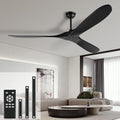 heimo 72 Inch Black Ceiling Fan No Light，Wood Indoor Outdoor Ceiling Fan Without Lights for Patios Living Room Gazebo Modern Big Exter Large Exterior Fans with Long Downrod