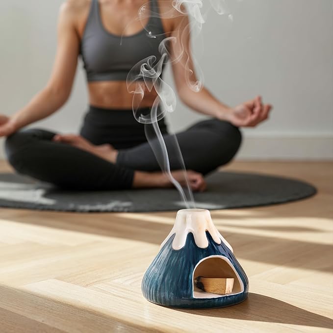 Potiera Small Volcano Incense Holder, Handmade Ceramic Palo Santo Holder for Meditation Spa Yoga Decor, Backflow and Cone Incense Burner for Home and Office Decor, Spiritual Gifts for Women Men