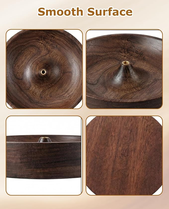 3PCS Incense Holder for Sticks with 3PCS Ash Brush, Wooden Black Walnut Burner Ash Catcher Bowl Tray for Home Décor, Meditation, Yoga, Spa