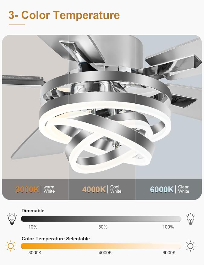 52" Modern Chandelier Fandelier Ceiling Fan with Light | DC motor, reversible, dimmable, 3 adjustable rings for DIY shape; recommended for bedroom, living room, and indoor use.