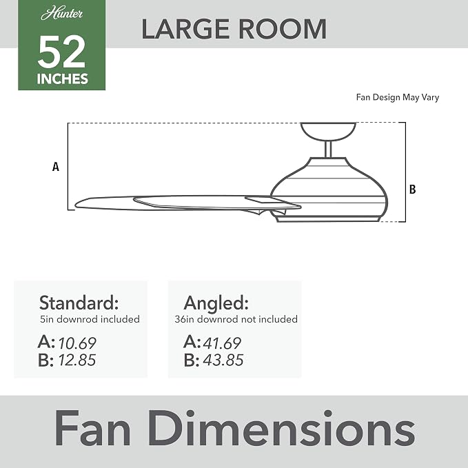 Hunter Cassius, Outdoor or Indoor, Ceiling Fan, 52 inch, Matte Black | No Light, Standard Mount, Pull Chain, 3 Blades, For Living Room, Patio, Porch, Garage, 59264