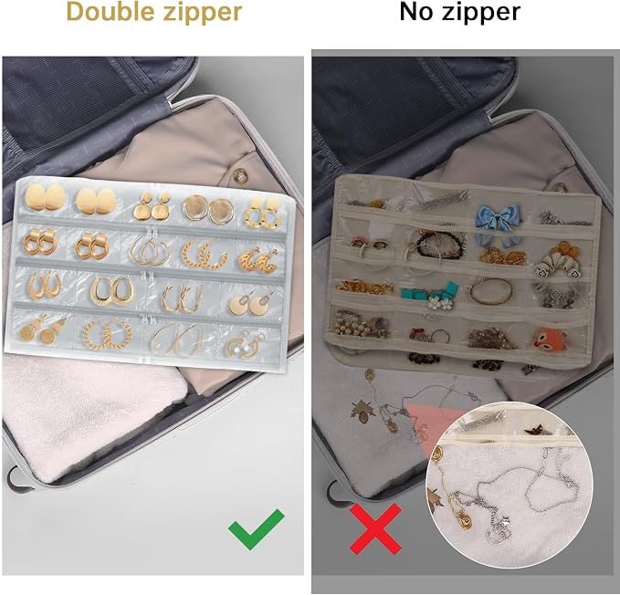 Hanging Jewelry Organizer Storage with 88 Zippered Pockets, Dustproof Foldable for Travel, Double-Sided Accessories Organizer Holder for Earrings Necklaces Rings on Closet Wall Door (Gray)
