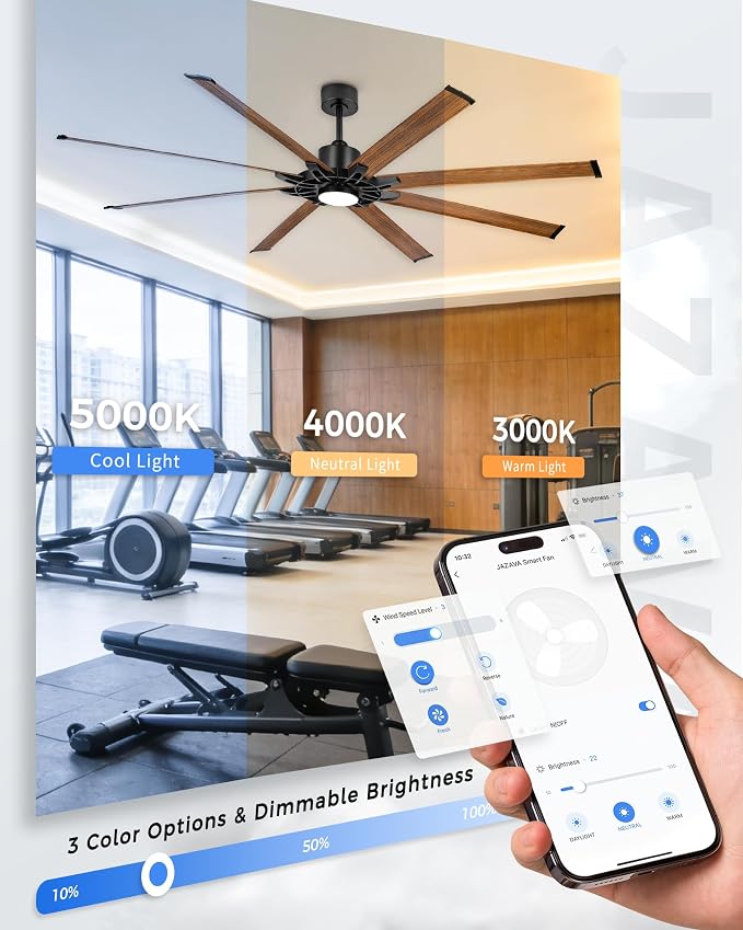 84 Inch Large Ceiling Fan with Light, Industrial Ceiling Fan with 8 Aluminum Blades, Compatible with Alexa, 6-Speed Reversible DC Motor, Ideal for Covered Indoor Outdoor Spaces, ZCCF05AWD-84
