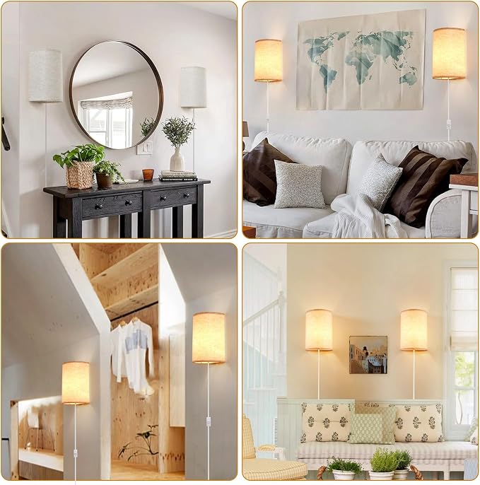 Plug in Wall Sconce, 3 Colors Wall Sconces Set of Two, Industrial Plug in Wall Light, Wall Sconce Lighting On/Off Switch Vintage Wall Lamp for Bedroom Living Room Hallway Porch
