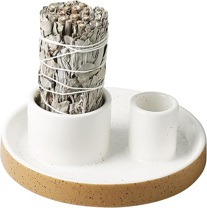 Ceramic Smudge Tray, 2 in 1 Smudging Bowl, Sage Holder, Palo Santo Holder, Incense Holder for Sage and palo Santo, Ideal for Smudging Meditation Yoga Room, Simple, Sturdy, Terracotta
