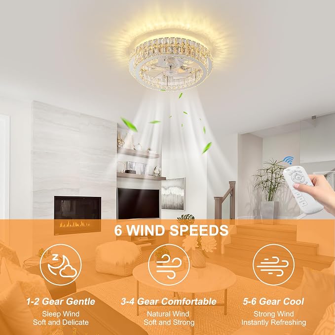 Crystal Fandelier Ceiling Fan with Lights and Remote LED Chandelier Fan