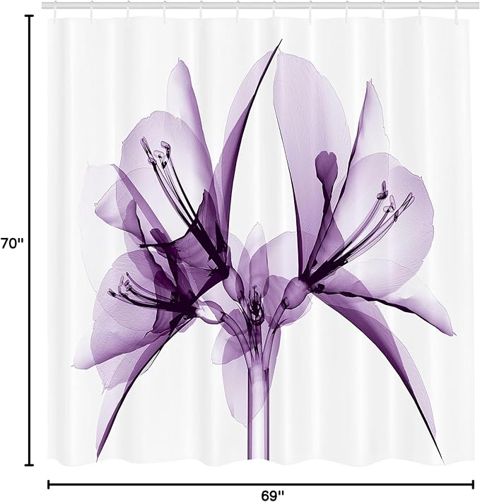 Ambesonne Flower Shower Curtain, Illustration of a Blooming Flower X-ray Vision of Nature Solarized Pattern, Cloth Fabric Bathroom Decor Set with Hooks, 69" W x 70" L, Violet White