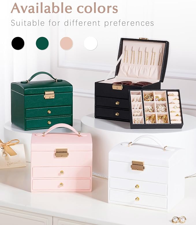 Homde Small Jewelry Box for Girls: 3-Layer Lockable Organizer (Blush Pink) | Removable Tray&Dividers for Flexible Storage - Sort Earrings&Rings&Necklaces for Beginners - Birthday Gift for Teens