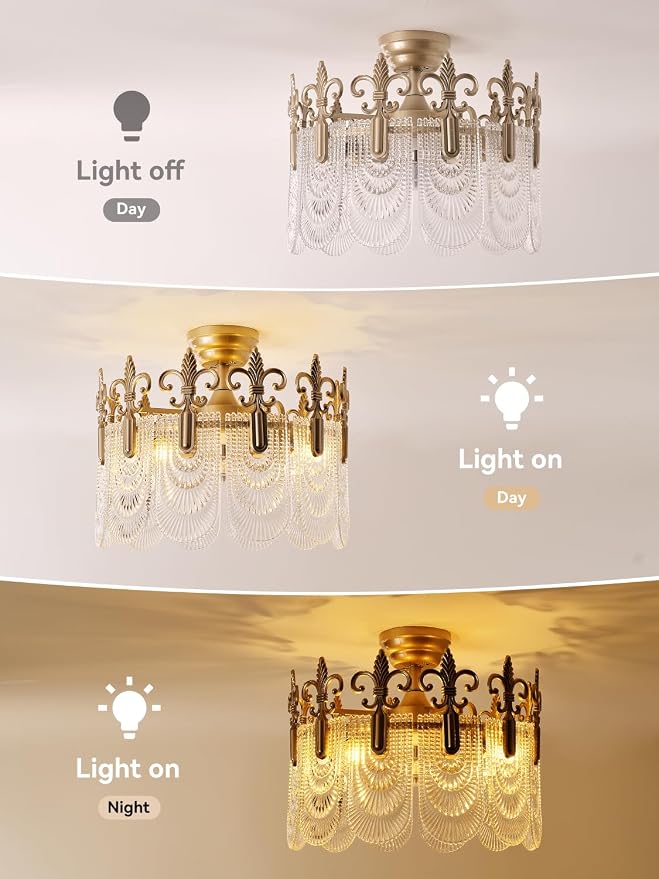 Gold Crystal Fandelier Ceiling Fan with Light,20" Gold French Chandelier Ceiling Fans with Lights Remote Control, Morden Mid-Century Caged with 6 Speeds for Bedroom, Nursery, Living Room