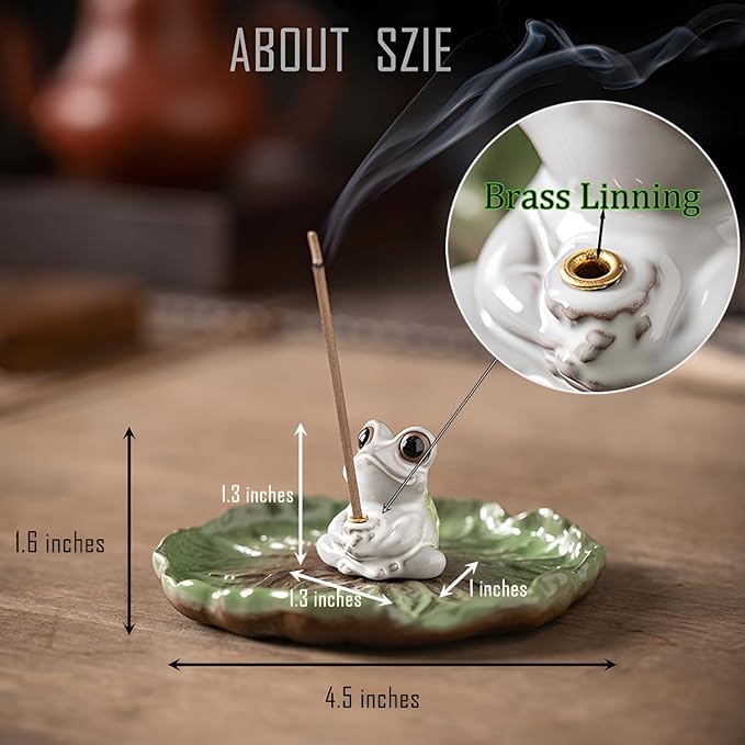 Cute Ceramic Frog Incense Holder with Ash Catcher - Japanese Zen Lotus Design Stick Burner for Meditation, Home Decor & Spiritual Gifts for Women