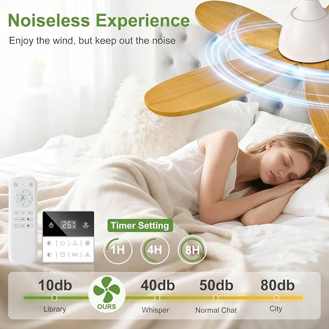 36 Inch Solid Wood Ceiling Fans With Lights, Remote Control, Dimmable, Reversible, Wood Blades, Power-Off Memory, Quiet DC Motor, Indoor/Oudoor Ceiling Fan with Light for Patio