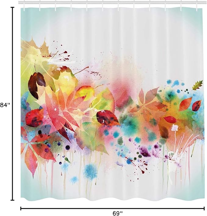 Ambesonne Fall Shower Curtain, Psychedelic Autumn Scene of Abstract Watercolors Splashes and Brushstrokes in a Blurry Design Art, Cloth Fabric Bathroom Decor Set with Hooks, 69" W x 84" L, Cadet Blue