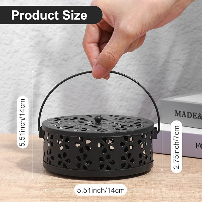 4Pcs Mosquito Coil Holder, Coil Incense Holder with Handle Round Heat-Resistant Mosquito Incense Burner for Indoor Outdoor Hanging Camping Patio (Black)