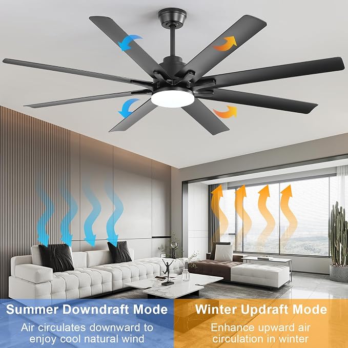 Sofucor 66" Smart Ceiling Fans with Lights, Indoor/Outdoor Ceiling Fan with Light and Remote, Compatible with Alexa/Google/App, Reversible DC Motor, 8 Blade Black Ceiling Fan Light for Patio Bedroom