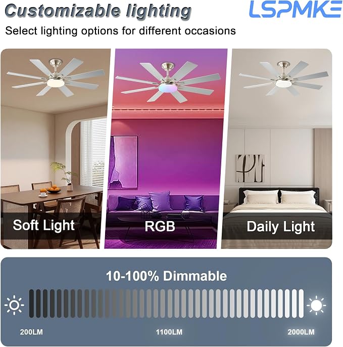 Ceiling Fan With Light & Remote Indoor/Outdoor Use 52 Inch Nickel | Reversible DC Motor,3CCT, Dimmable, Timer, Noiseless,Ceiling Fan for Bedroom Living Room