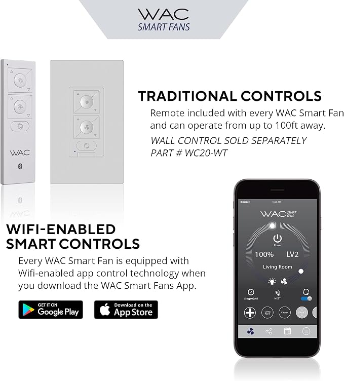 WAC Smart Fans Swirl Indoor and Outdoor 3-Blade Smart Home Ceiling Fan 54in Matte White Adjustable CCT 2700-3000-4000-5000K LED Light Kit and Remote Control works with Alexa and iOS or Android App
