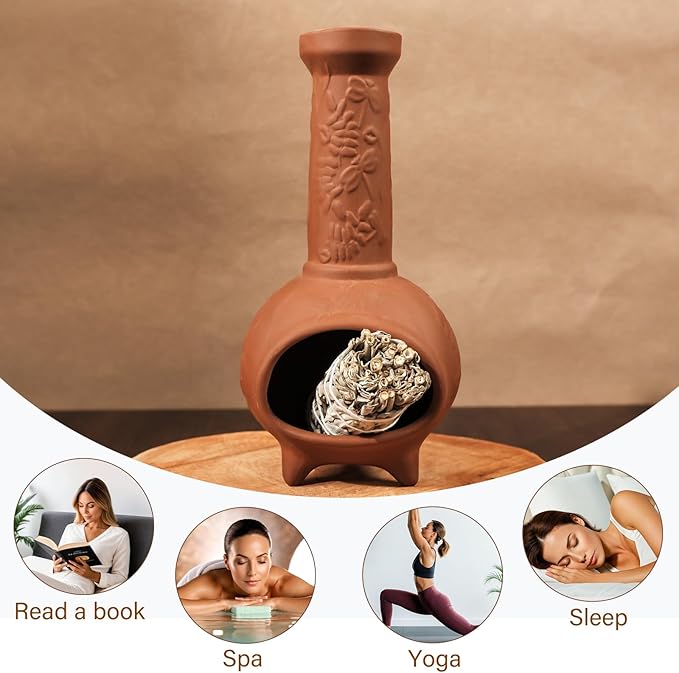 MOUGIGI Handmade Terracotta Palo Santo Holder & Mini Chiminea Incense Dish-Elegant Cone Burner for Palo Santo Sticks & Sage-Ideal for Energy Cleansing, Yoga, Meditation,Zen,Altar Decor & Aromatherapy