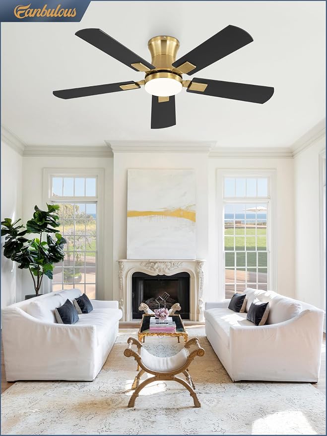 Fanbulous 42 inch ceiling fan with light, Low Profile Ceiling Fan with Light, App&Remote Control, Dimmable LED Light, Flush Mount Ceiling Fan for Indoor Bedroom Living Room, Qiuet DC Motor