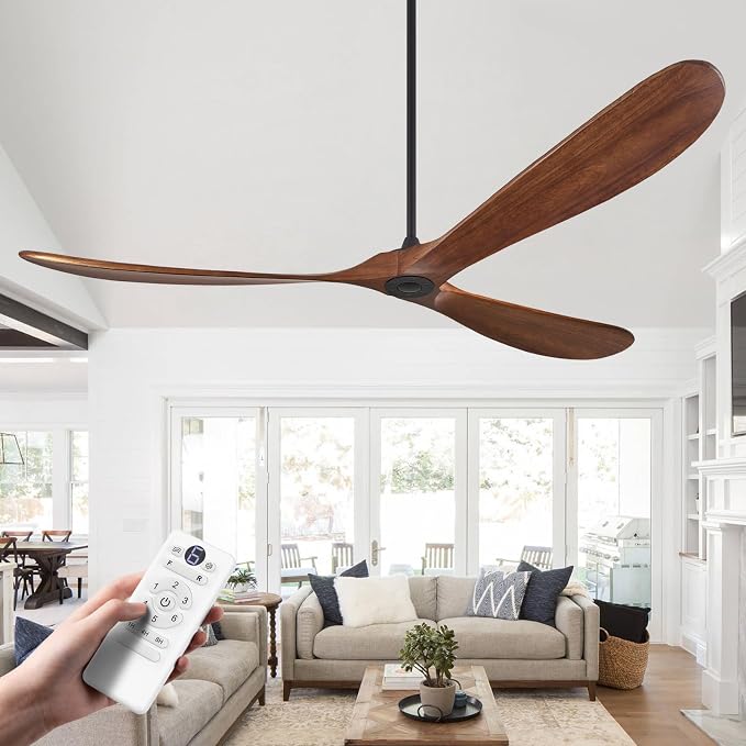 ABZ Wood Ceiling Fans without Lights, 84 Inch Extra Large Ceiling Fan no Light with Remote, High CFM Indoor Outdoor Ceiling Fan no Light Propeller for Patios Farmhouse Garage