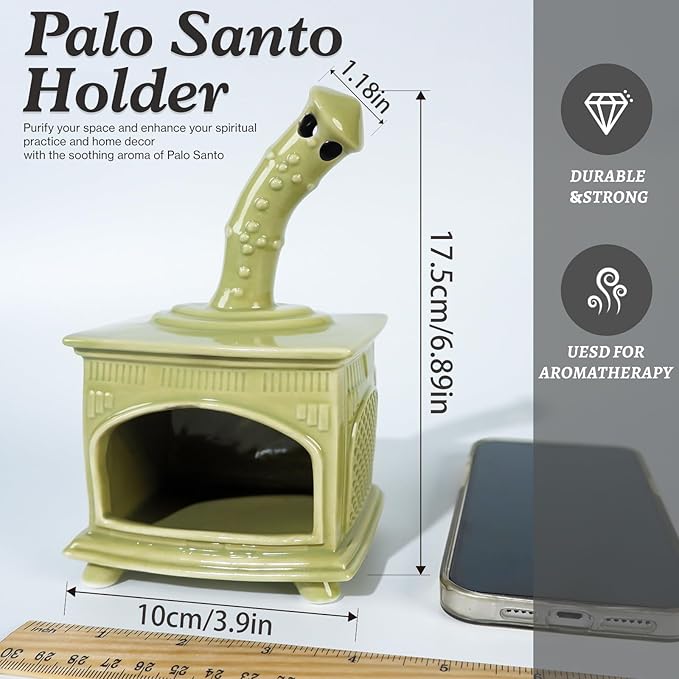 MOUGIGI Light Green Handmade Ceramic Palo Santo Holder for Yoga, Meditation & Energy Cleansing - Versatile Dish for Wood Sticks, Sage Ash Catcher & Cone Burner - Unique Gift for Meditation Enthusiasts