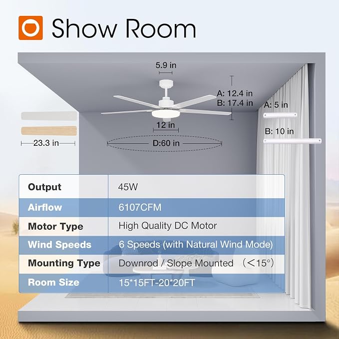 addlon Ceiling Fans with Lights, 60 inch White Ceiling fan with Light and Remote Control, Reversible, 3CCT, Dimmable, Noiseless,Outdoor Ceiling Fan for Patios, Living Room, Indoor/Outdoor Use
