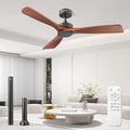 52 Inch Ceiling Fans with Remote no Light, Solid Wood 3 Blade Modern Ceiling Fan, Quiet DC Motor, 6 Speeds, Dimmable LED, Timer, Indoor & Covered Outdoor Living Room, Bedroom, Patio (Dark Wood)
