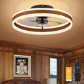 VOLISUN Low Profile Ceiling Fans with Lights and Remote, 19.7in Farmhouse Ceiling Fans with Light Flush Mount, 3000K-6500K Dimmable Fandelier LED Fan Light, Bladeless Ceiling Fans for Bedroom