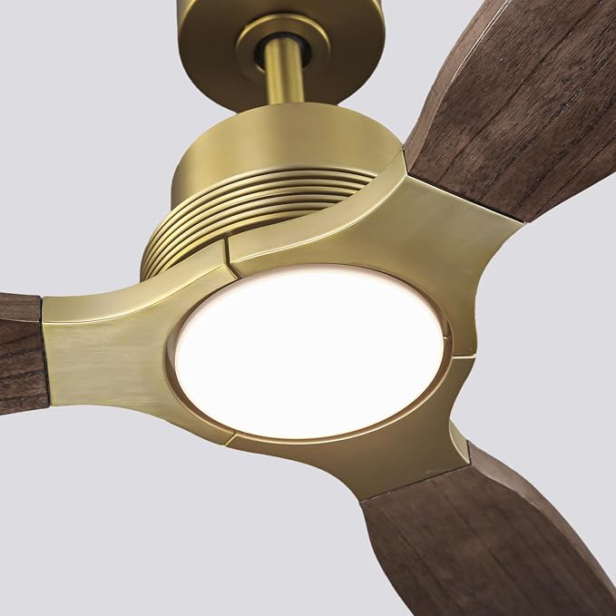 56” Gold Ceiling Fans with Lights and Remote - Modern Outdoor Sleek Luxury Gold Ceiling Fan, 3CCT, 6 Speeds eversible DC Motor for Living Room, Bedroom, Patios, Gazebo, and Indoor Spaces
