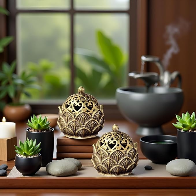 2Pcs Pure Copper Fortune Lotus Incense Holder, Black Brass Cone Incense Burner Holder, Home, Meditation Decor (1.18×1.1")
