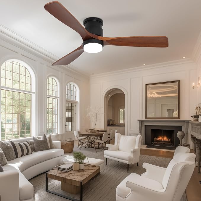 52 Inch Ceiling Fan with Lights Remote, Amber Solid Wood Ceiling Fan