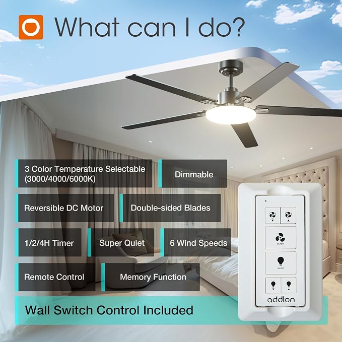 addlon Ceiling Fans with Lights, 60 inch Black Ceiling fan with Light and Remote Control, Reversible, 3CCT, Dimmable, Noiseless, Ceiling Fan for Bedroom, Farmhouse, living room, Indoor/Outdoor Use