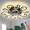 Black Flower Modern Ceiling Fans with Lights, Low Profile Ceiling Fan with Remote for Bedroom, Flush Mount Ceiling Fan with LED Dimmable Light,6-Speeds, Timing CeilingFan Light-yun