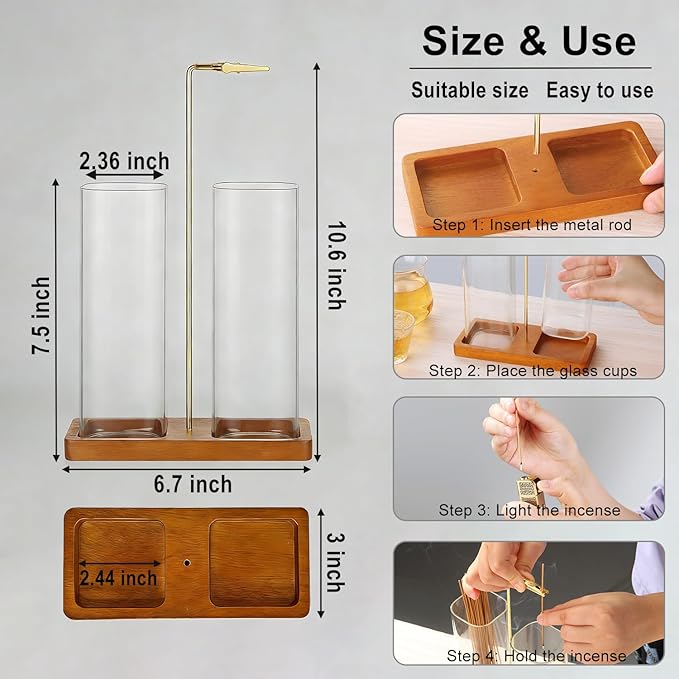 2 in 1 Incense Holder, Upside Down Glass Incense Holder for Sticks, Anti-Ash Incense Burner with Ash Catcher & Incense Storage for Meditation Yoga Spa Home Decor (Square)