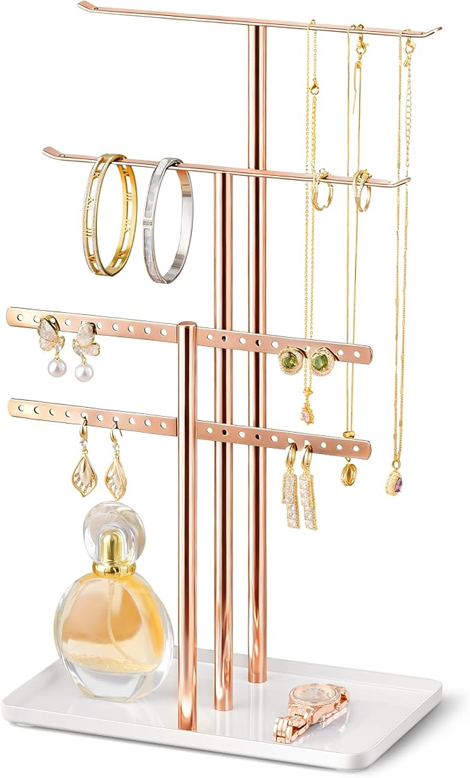 pickpiff Rose Gold Jewelry Organizer: 14.5" Sturdy Stand for 80 Pcs Jewelry