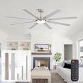 80 Inch Ceiling Fans with Lights and Remote, Bedroom Living Room Office Library Cafe Outdoor Industrial, 5CCT Dimmable, Dual Color 8 Blades, 6 Speed Reversible Quiet DC Motor, Sand-nickel/Wood Grain