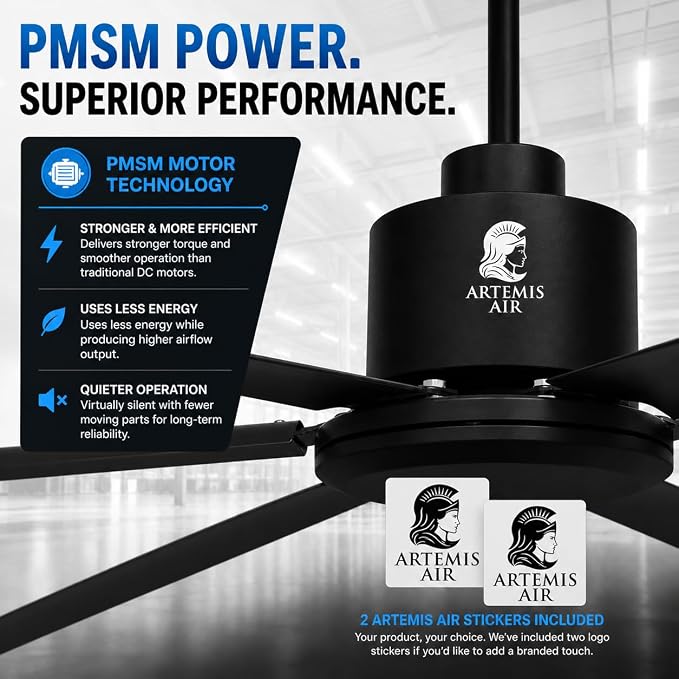 120-Inch HVLS Industrial Ceiling Fan +28,000 CFM Large Commercial Ceiling Fan with Remote, PMSM Motor, 6 Speeds, Reversible, for Warehouse, Gym, Barn, Shop, Garage | AA-Orion 120" (Black)