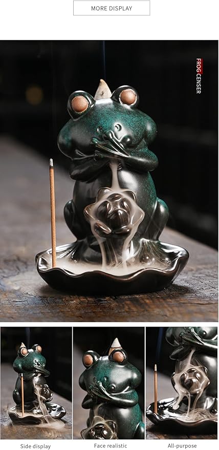 Creative Frog Shape Series Backflow Incense Burner Smoke Waterfall Lotus Ceramic Aromatherapy Incense Holder Handicraft Home Decoration Ornaments (No Say)